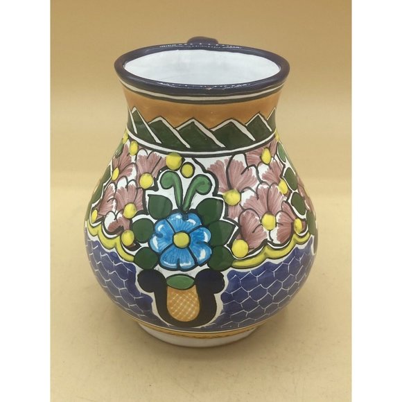 Mexican Puebla Talavera Signed Hernandez Folk Art Pottery Wine Pitcher Jug - Picture 9 of 12